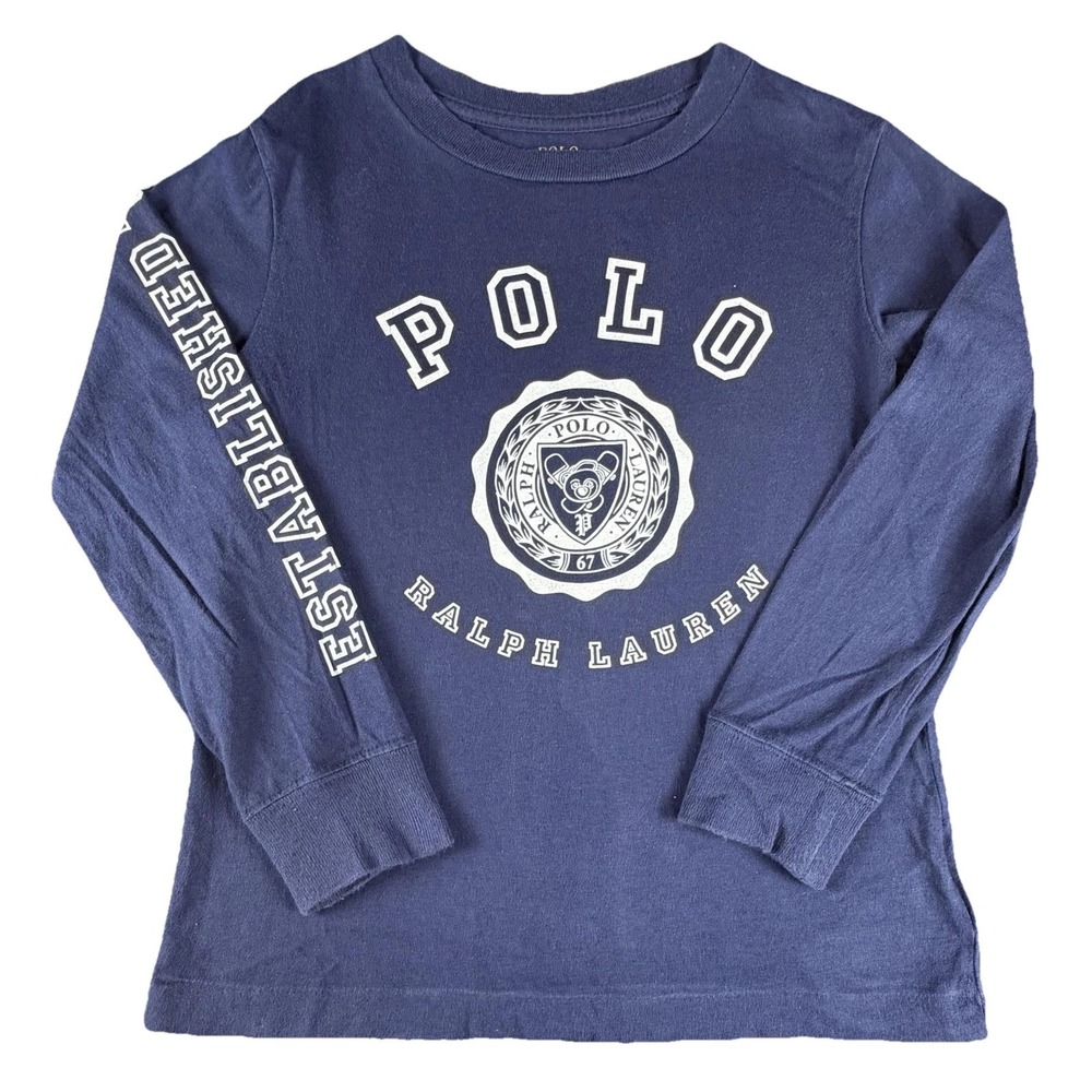 Polo Ralph Lauren Shirt Boys 4T Blue Long Sleeve Polo Bear Logo Graphic Tee